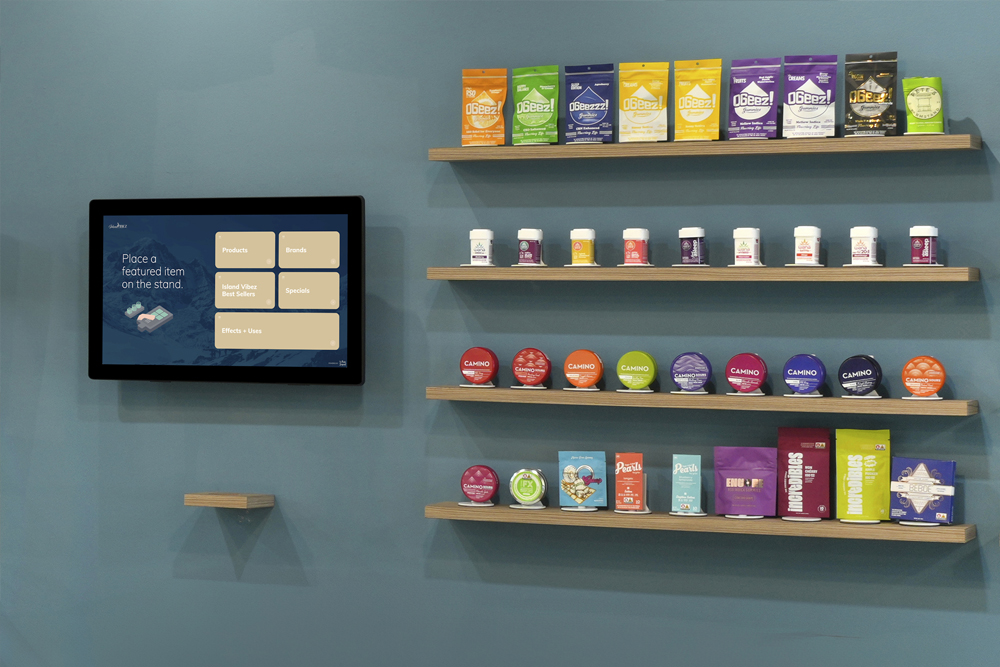 wall-mounted cannabis retail technology by the peak beyond at island vibez
